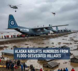 Alaska Airlifts Hundreds from Flood Devastated Villages Alaska airlifts hundreds, Alaska flooding evacuation, Kipnuk flooding, Kwigillingok storm, Alaska storm damage, Typhoon Halong Alaska, Alaska climate crisis, Alaska disaster response